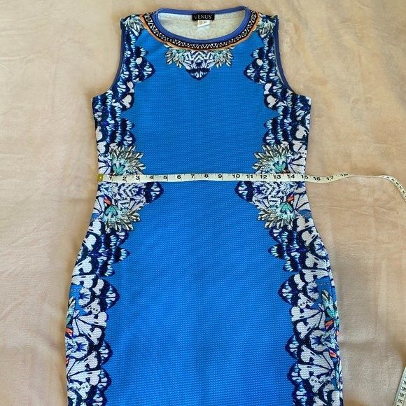 VENUS BODYCON BLUE & FLORAL PRINT DRESS IN POLY AND SPANDEX SIZE ME… - Picture 8 of 10